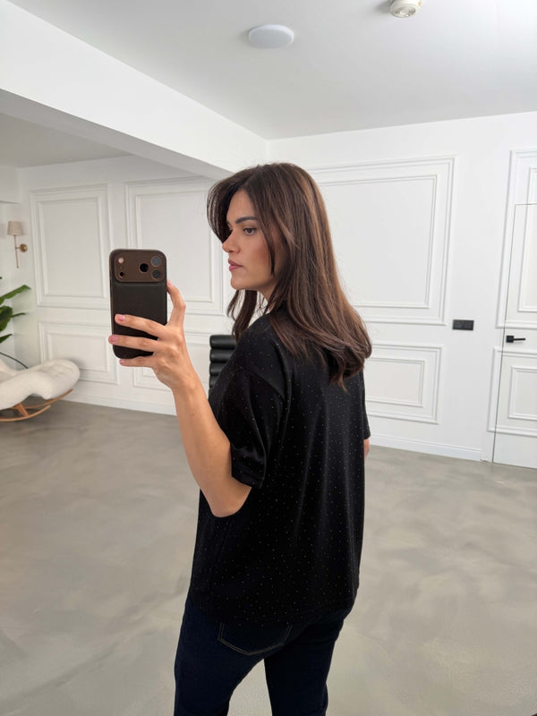 Siyah Taş Baskılı Tshirt 4236-Siyah