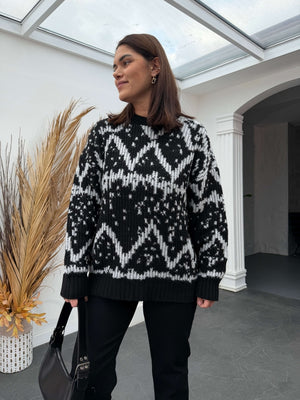 Siyah Jakarlı Yumuşak Oversize Triko Kazak 2559-SİYAH