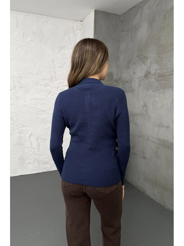 İndigo Polo Yaka Çıtçıtlı Kazak 251172-İndigo