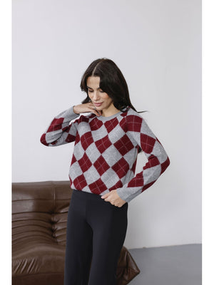 Bordo Baklava Desen Yumuşak Kazak 2319-Bordo