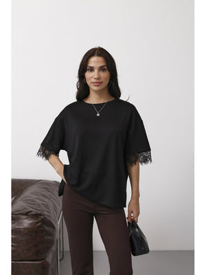 Siyah Sırtı Dantelli Tshirt 1073-Siyah