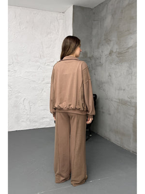 Kahverengi Premium Garnili Takım 10158-Kahverengi