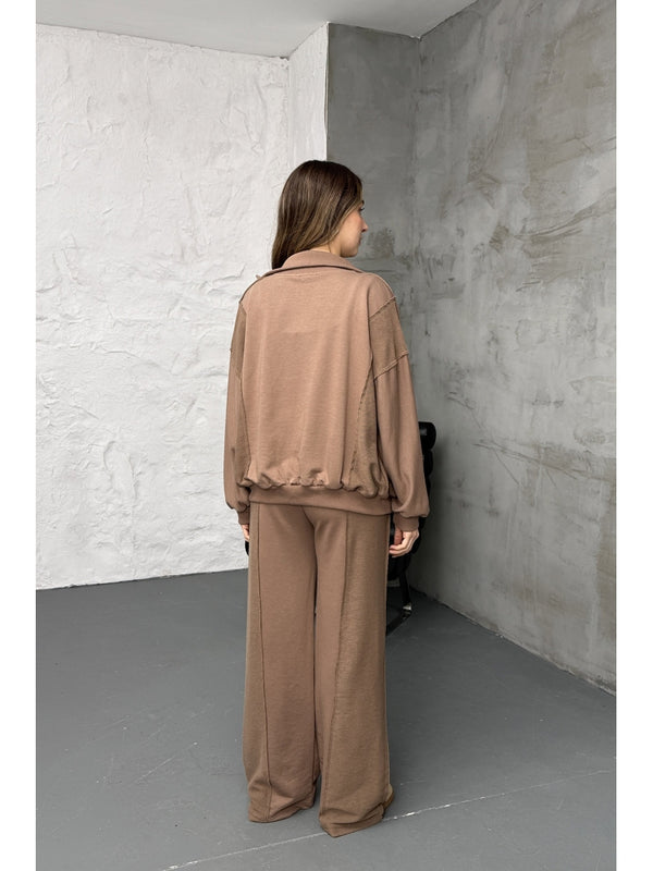 Kahverengi Premium Garnili Takım 10158-Kahverengi