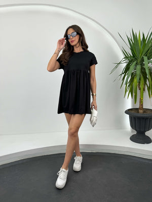 Siyah Kısa Kollu Basıc Elbise