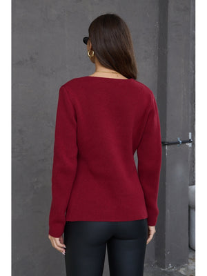 Bordo Dört Düğmeli Triko Ceket