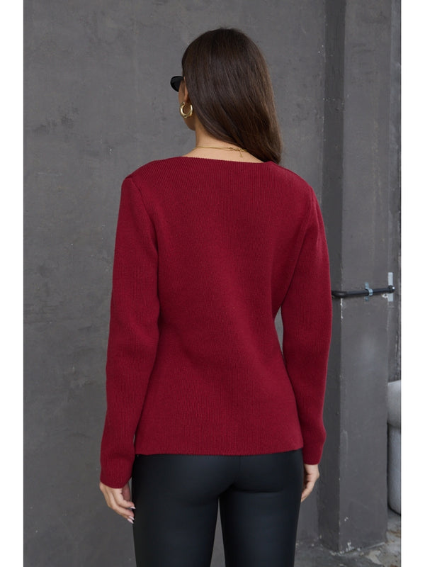 Bordo Dört Düğmeli Triko Ceket