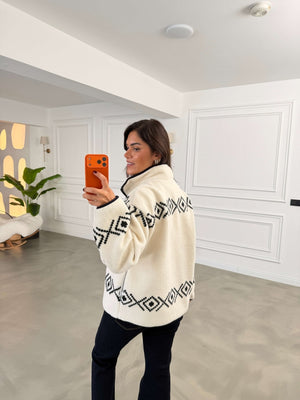 Ekru Ön Fermuarlı Peluş Sweat 22889-Ekru