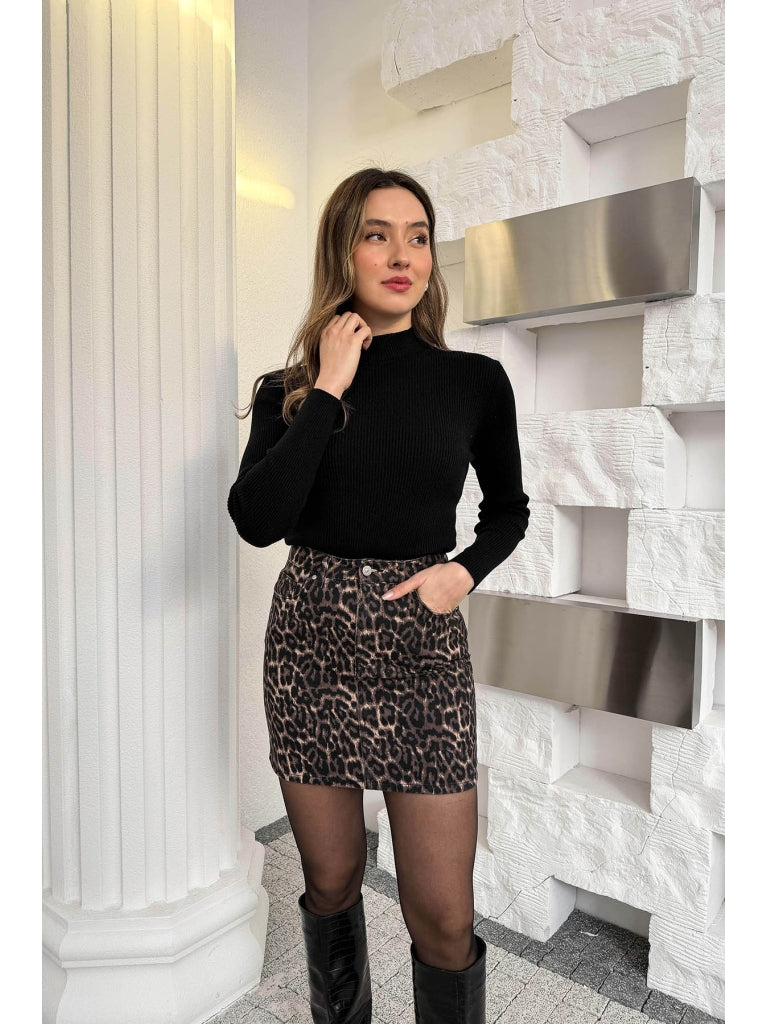 Dilvin Leopar Denim Etek 80591-Leopar