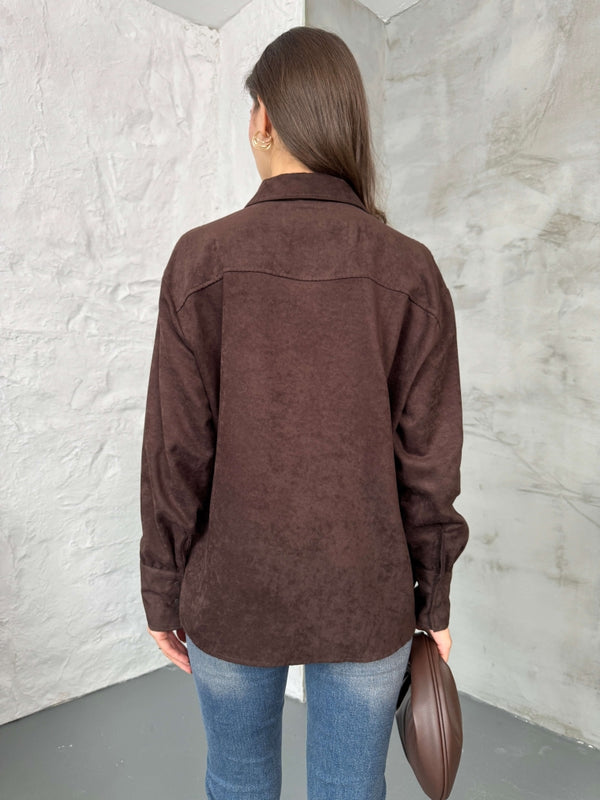 Kahverengi ÇıtÇıtlı Süet Gömlek 580570-Kahve