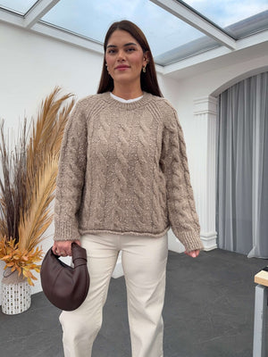 Vizon Saç Örgülü Kırışmalı Triko EY2584-VİZON