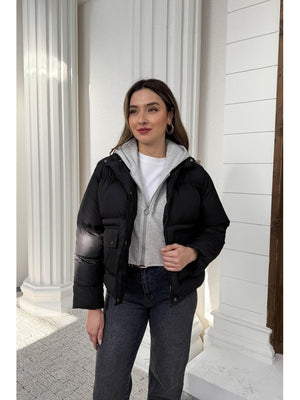 Siyah Kapşonlu Şişme Mont 2148-SİYAH