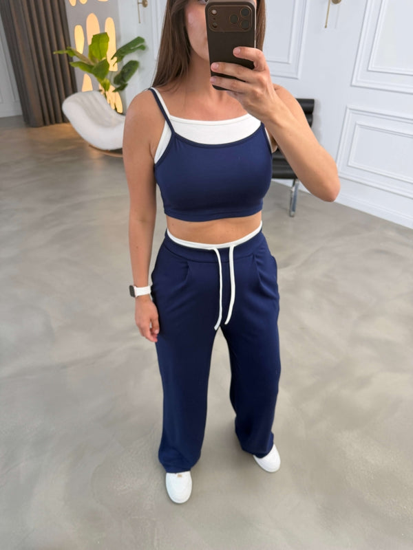 Lacivert İçi Atletli Askılı Crop Takım 4807-Lacivert