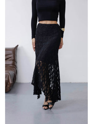 Siyah Asimetrik Dantel Etek 7200-Siyah