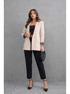 Taş Leopar Kol Katlamalı Blazer Ceket