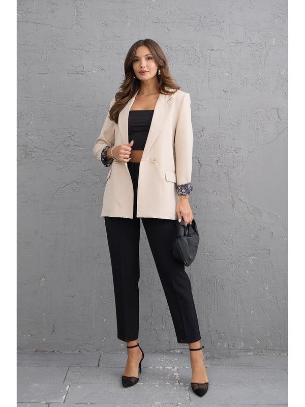 Taş Leopar Kol Katlamalı Blazer Ceket