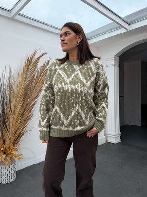 Yeşil Jakarlı Yumuşak Oversize Triko Kazak 2559-YEŞİL