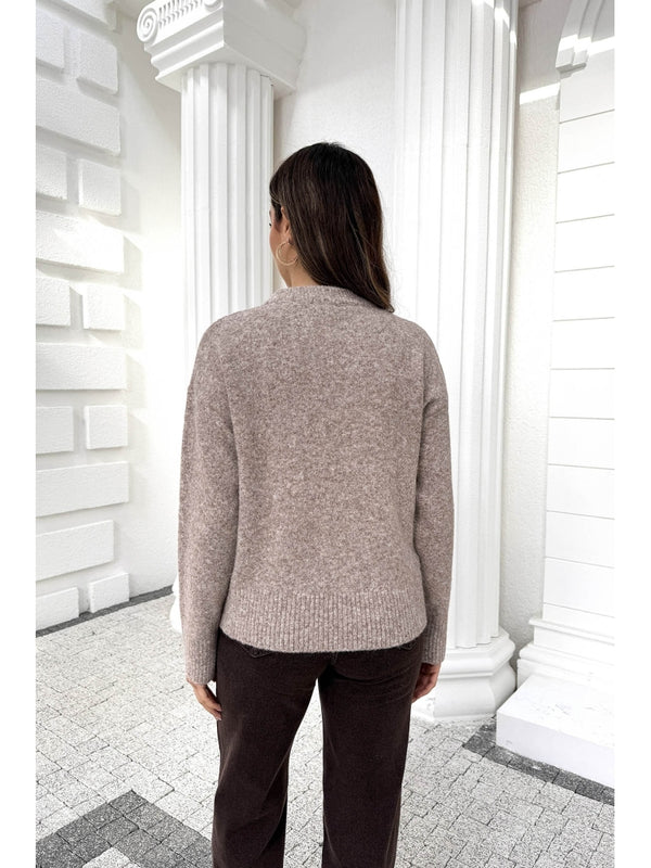 Dilvin Vizon Yumuşak Dokulu Kalpli Triko Kazak 10837-Vizon