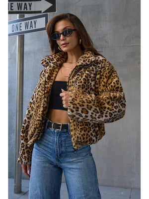 Leopar Peluş Kürk Mont