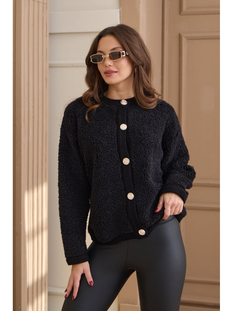 Siyah Gümüş Düğmeli Massi Model Buklet Hırka