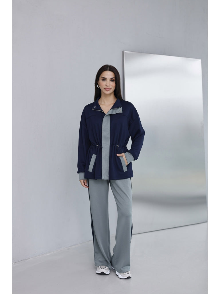 Lacivert Yeşil Garnili Modal Takım 1191-Lacivert