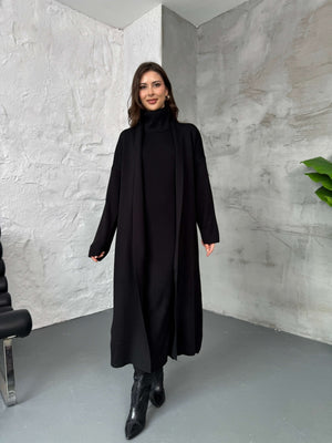 Siyah Elbiseli Hırka Takım 10117-Siyah