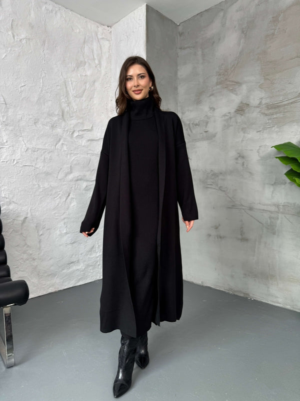 Siyah Elbiseli Hırka Takım 10117-Siyah