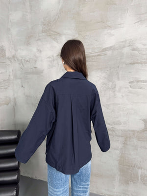 Lacivert Geniş Kol Oversize Gömlek