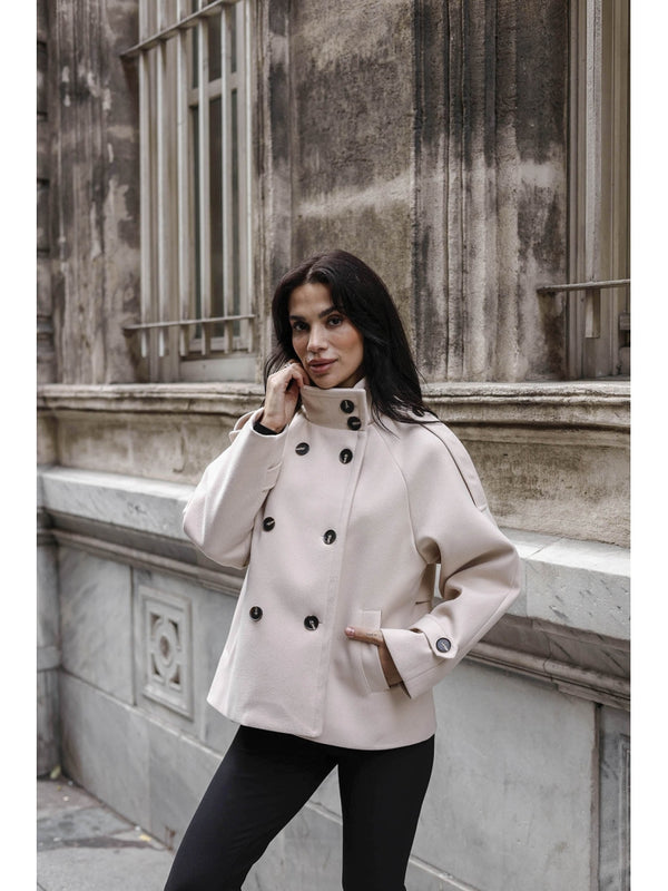 Taş Dik Yaka Kısa Kaşe Kaban 70119-TAŞ