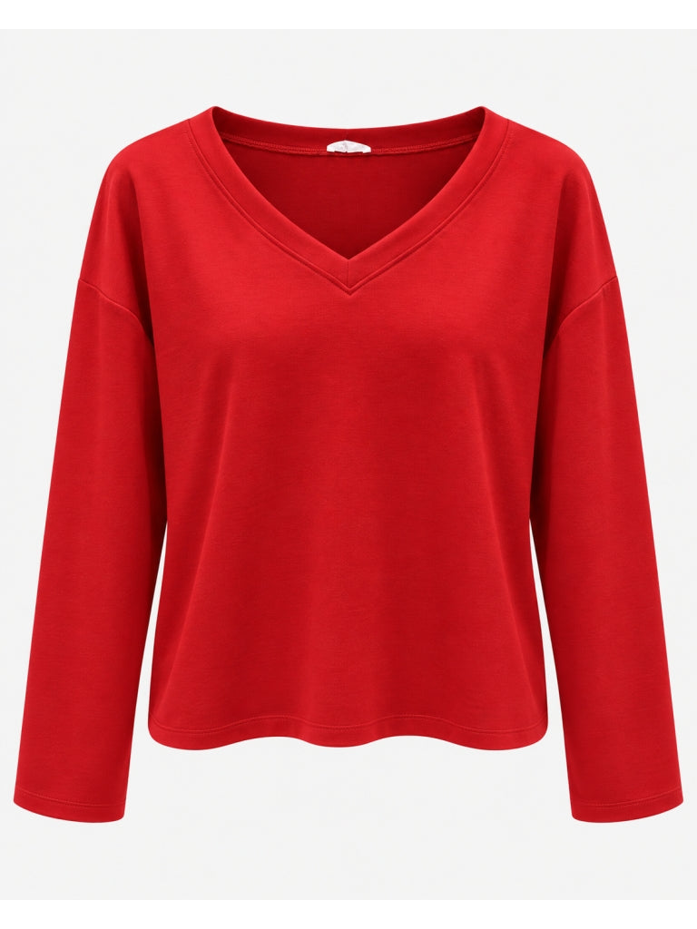 Kırmızı V Yaka Uzun Kollu Sweat M-11094-Kırmızı