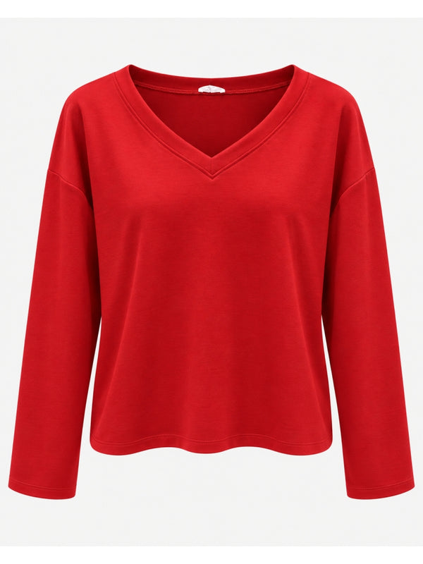 Kırmızı V Yaka Uzun Kollu Sweat M-11094-Kırmızı