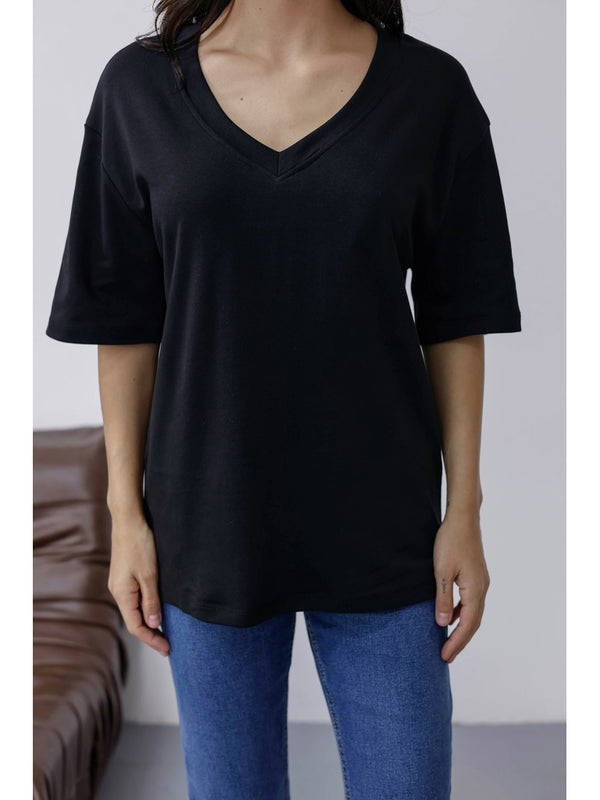 Siyah Orj Marka V Yaka Tshirt 6598-Siyah