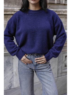 Lacivert  Bisiklet Yaka Yumoş Kazak 2373-Lacivert