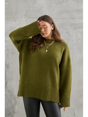 Yeşil Bisiklet Yaka Oversize Kazak