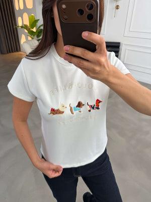 Ekru Figür Nakışlı Tshirt 6997-Ekru