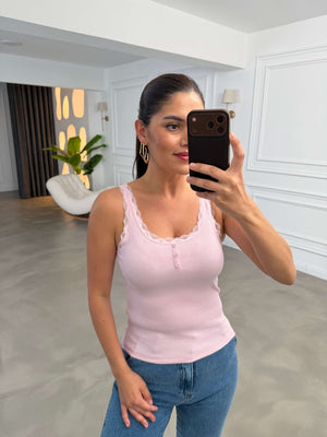 Pembe Fitilli Dantel Detaylı Atlet 26343-Pembe