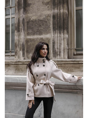 Taş Dik Yaka Kısa Kaşe Kaban 70119-TAŞ