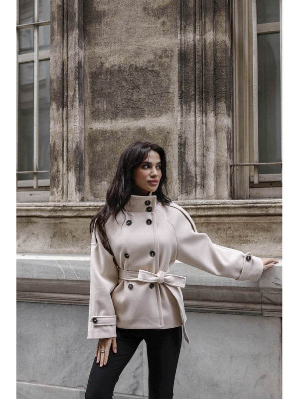 Taş Dik Yaka Kısa Kaşe Kaban 70119-TAŞ