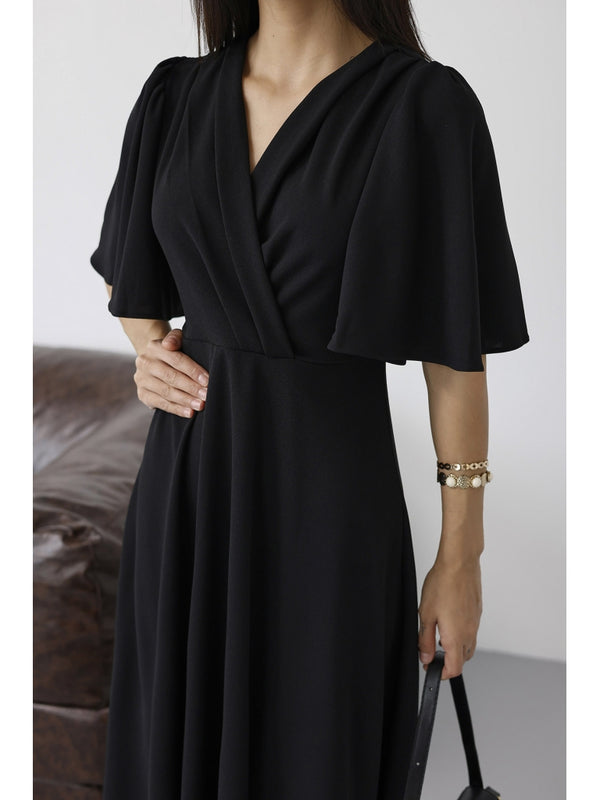 Siyah Kolları Volanlı Elbise 3707-SİYAH