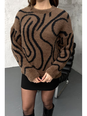 Kahverengi Zebra Desen Yumoş Kazak EY2828-Kahverengi