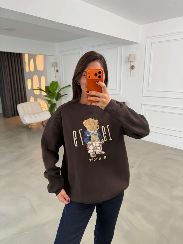 Kahverengi Teddy Nakışlı Sweat 10417-Kahverengi