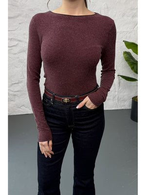 Dilvin Bordo Kayık Yaka Kaşmir Bluz 10840-BORDO