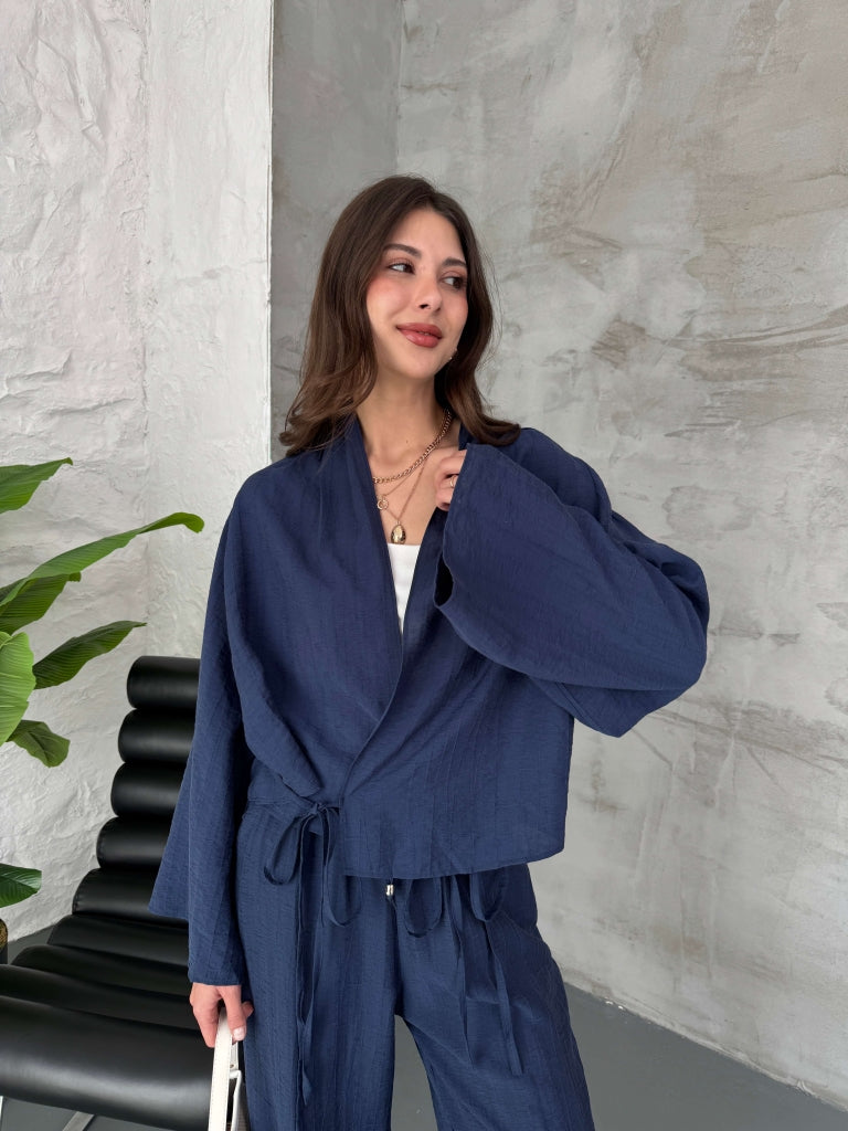 Lacivert Dokulu Kimono