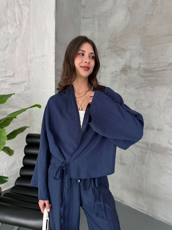 Lacivert Dokulu Kimono