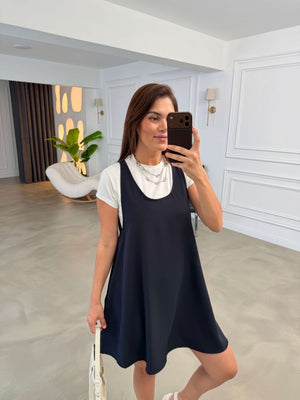Lacivert Tshirt Detaylı Kısa Elbise Takım 4153-Lacivert