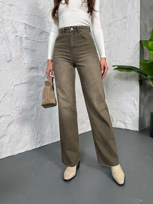 Haki Straight Kesik Paça Jean 21145-Haki