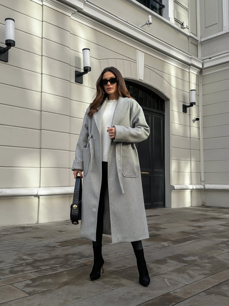 Gri Şal Yaka Premium Kaban 20071-GRİ