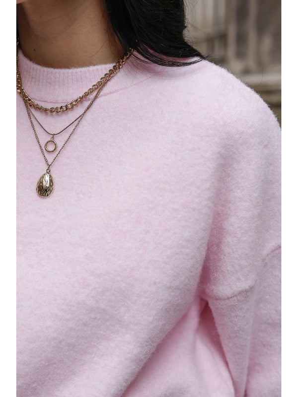 Pembe Bisiklet Yaka Yumoş Kazak 2373-Pembe