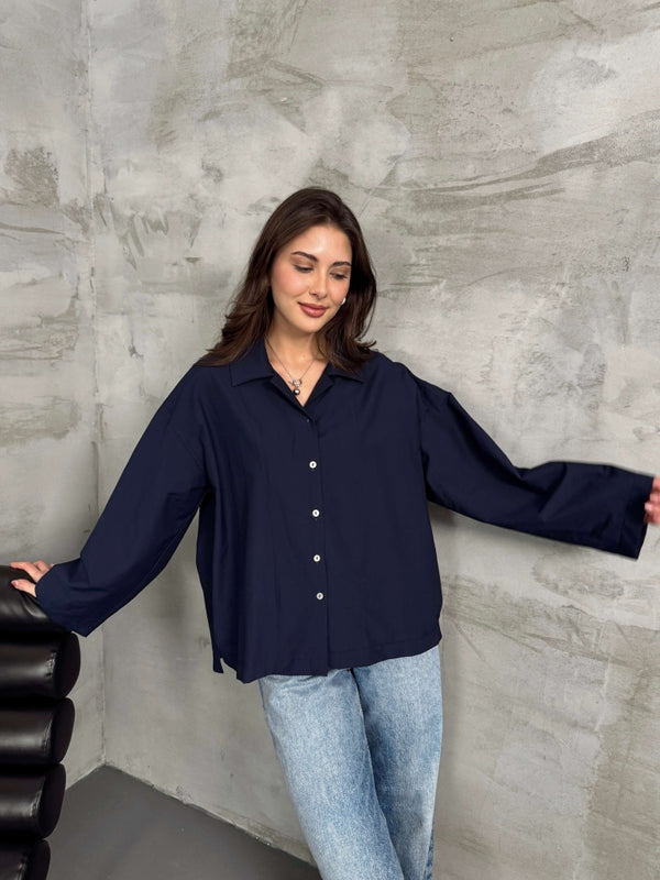 Lacivert Geniş Kol Oversize Gömlek