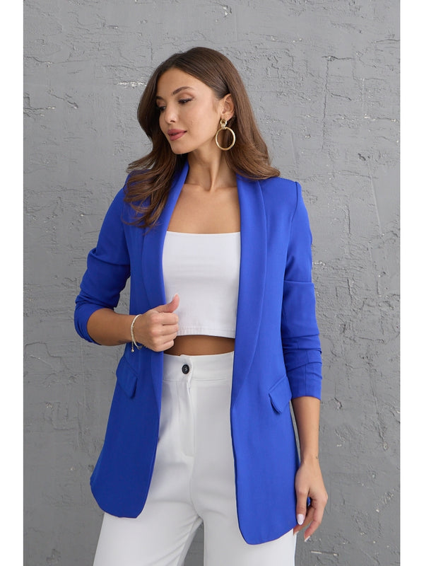 Saks Şal Yaka Kolu Büzgülü Blazer Ceket 50045-SAKS