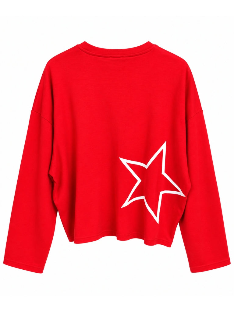 Kırmızı Sırtı Yıldız Baskılı Basic Sweat 12511-Kırmızı